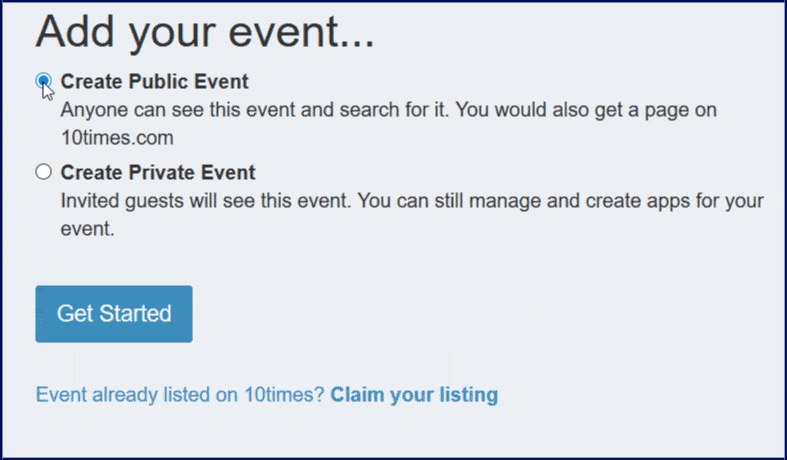 select virtual event type